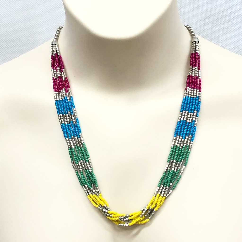 Rainbow  Silver Tone Beaded Necklace Earring Set
